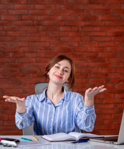 front-view-travel-agent-her-working-place-map-indoors-manager-operator-agency-world-document-service-occupation-worker